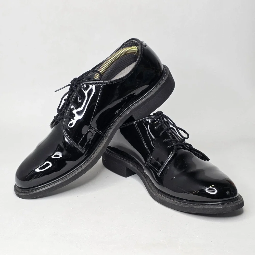 Bates Black Synthetic Patent Look Oxford Dress Shoes Military High Gloss 7.5 D